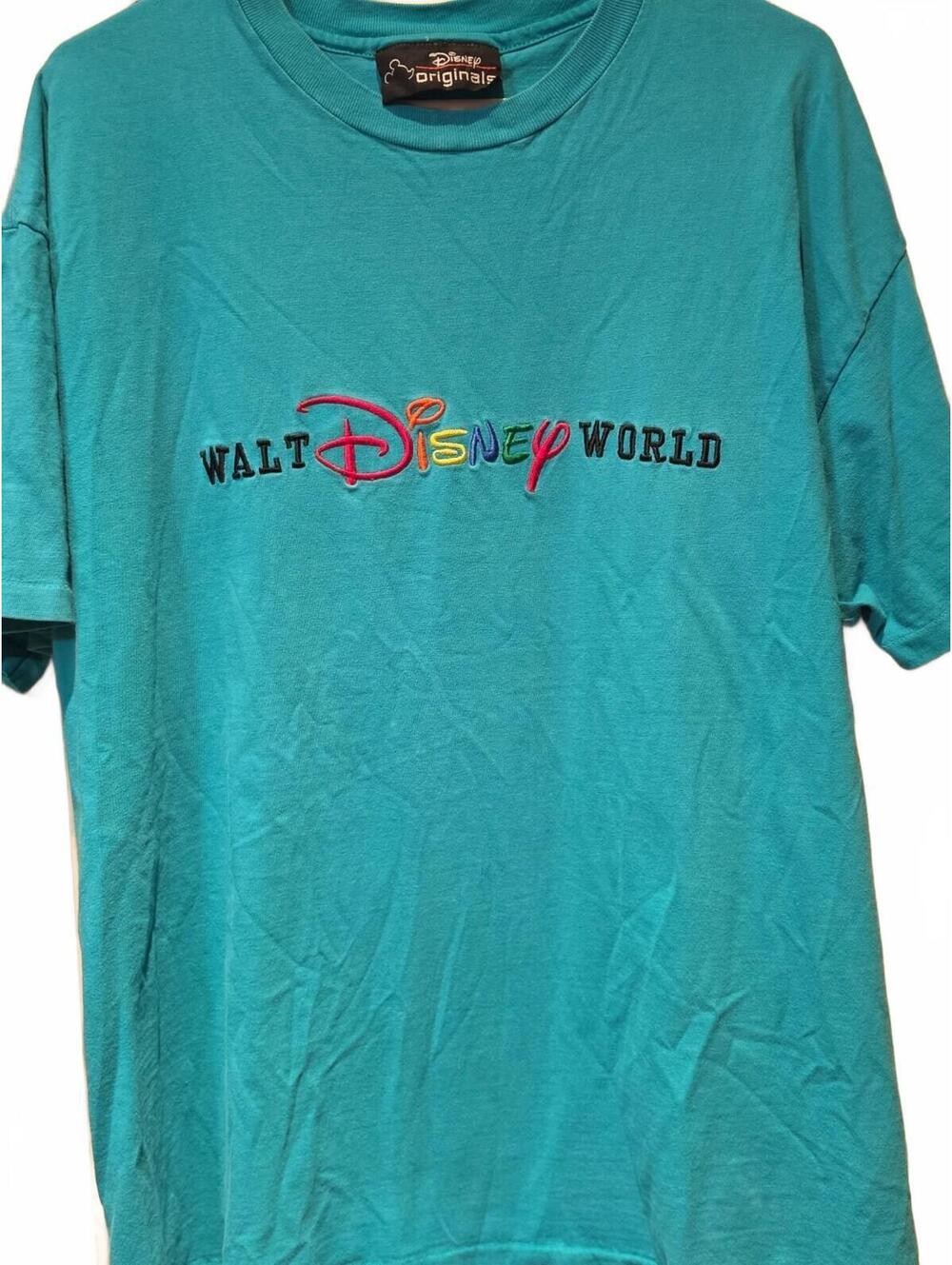 Men’s VTG Disney Originals Walt Disney World Logo Teal Blue T-Shirt sz XL.